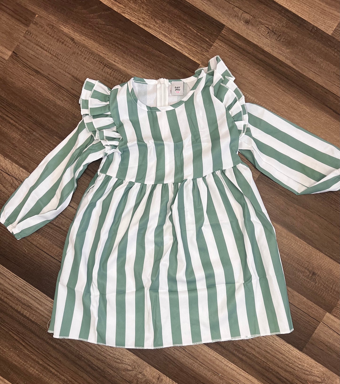Green and white stripe dress 4t