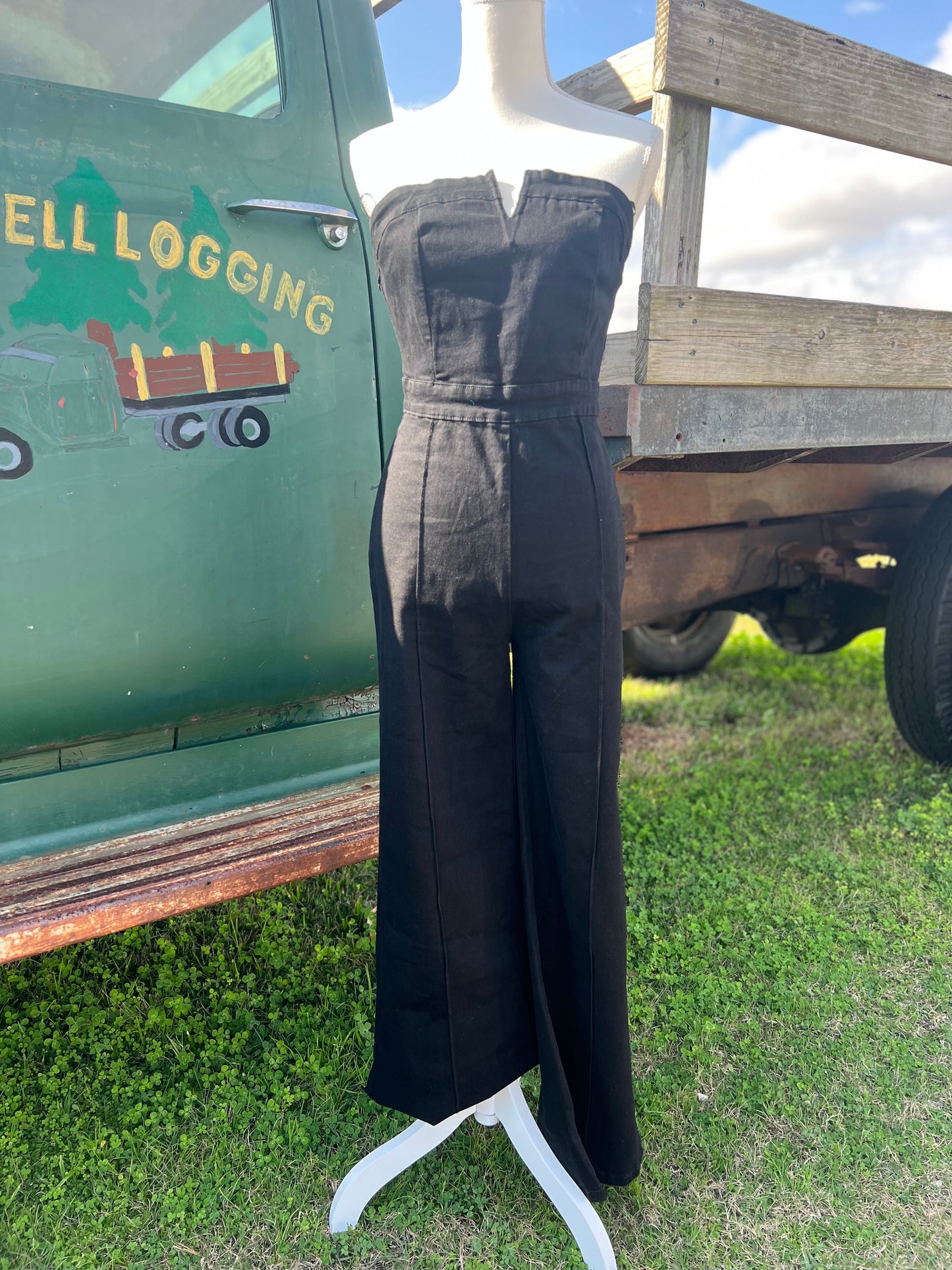 Black denim jumpsuit