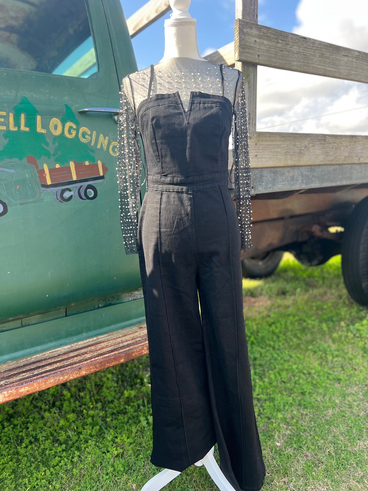 Black denim jumpsuit