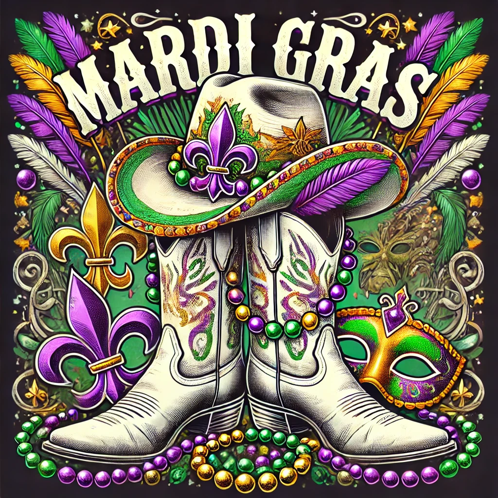 Mardi gras boots Jan. MG.
