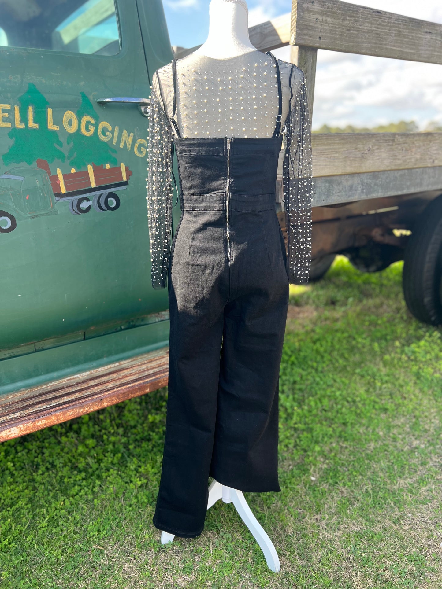 Black denim jumpsuit