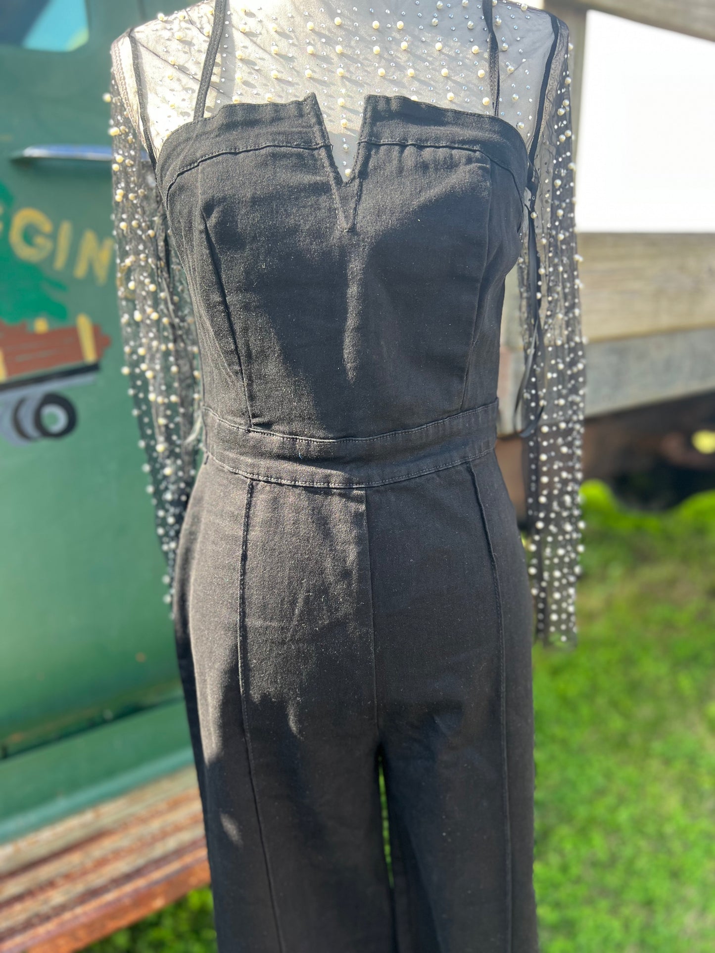 Black denim jumpsuit