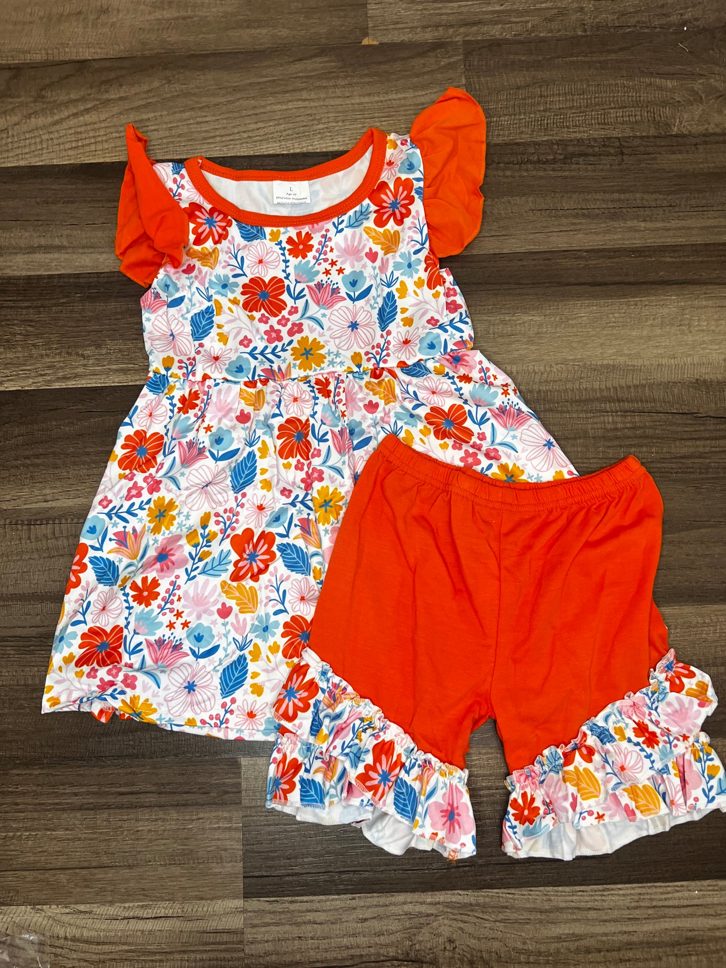 Orange floral short  set 4t