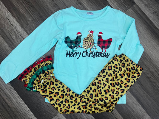 Chicken Christmas top and legging set 6/7