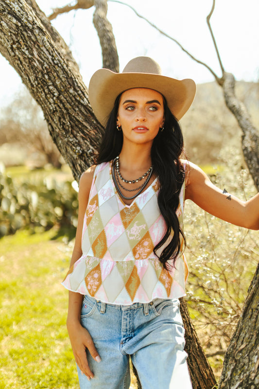 Preppy pony peplum tank top