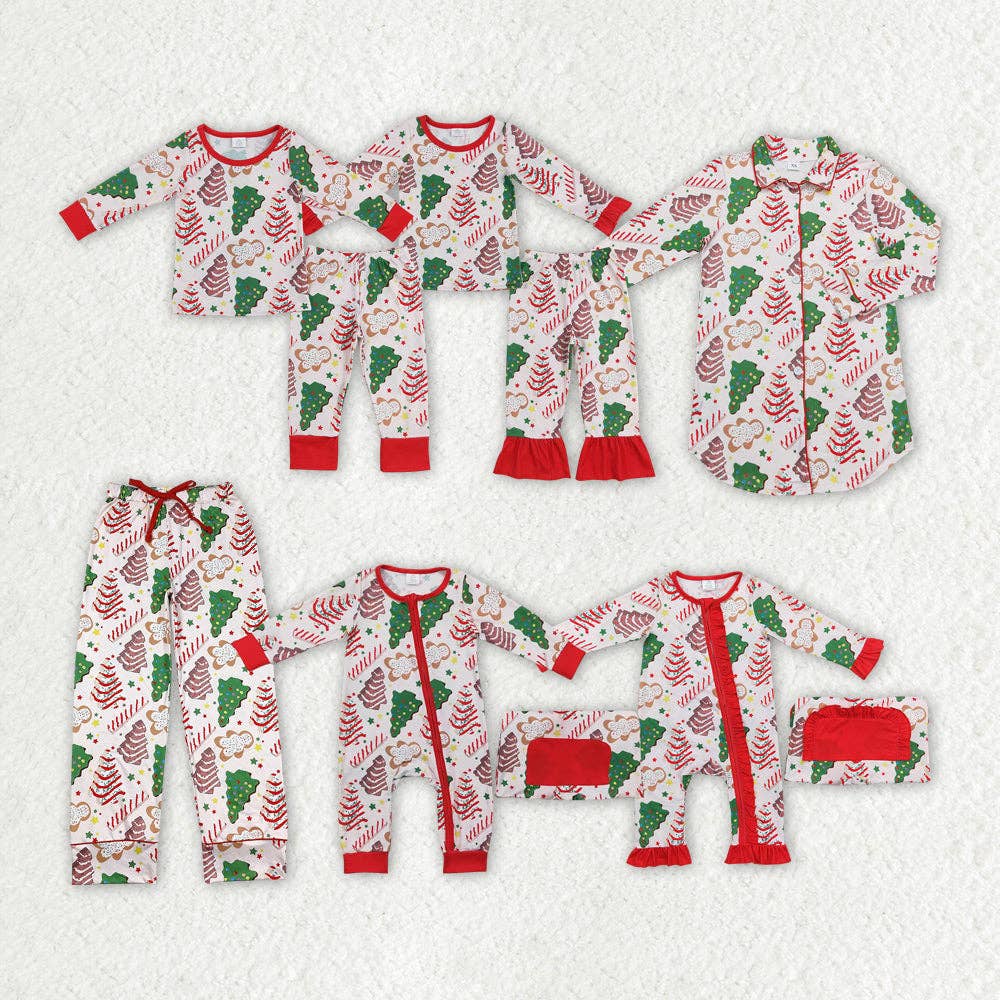 Family Christmas Tree Cake Shirt Pants Bamboo Rompers Pajamas Clothes Sets: 3T / Girls Pajamas